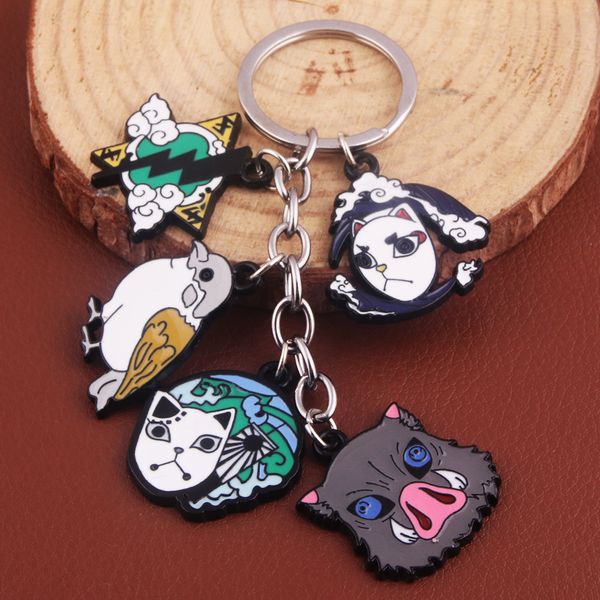

10pcanime demon slayer metal keychain kimetsu no yaiba tanjirou nezuko agatsuma zenitsu figure pendant keyring cosplay jewelry, Silver