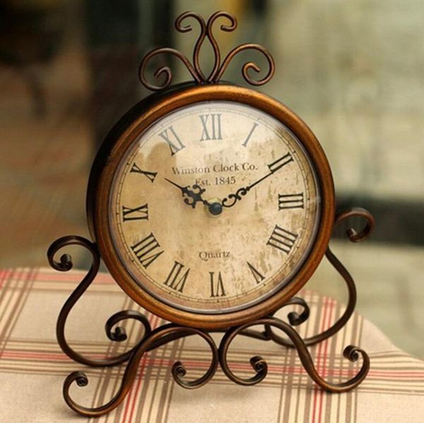 

desk & table clocks creative alarm clock european iron watch mute luxury small metal retro bedroom gift desperado home furnishings