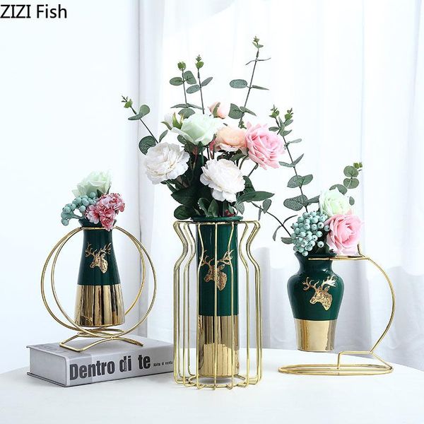 

vases european ceramic golden deer vase creative wrought iron luxury flower arrangement bedroom office decoration