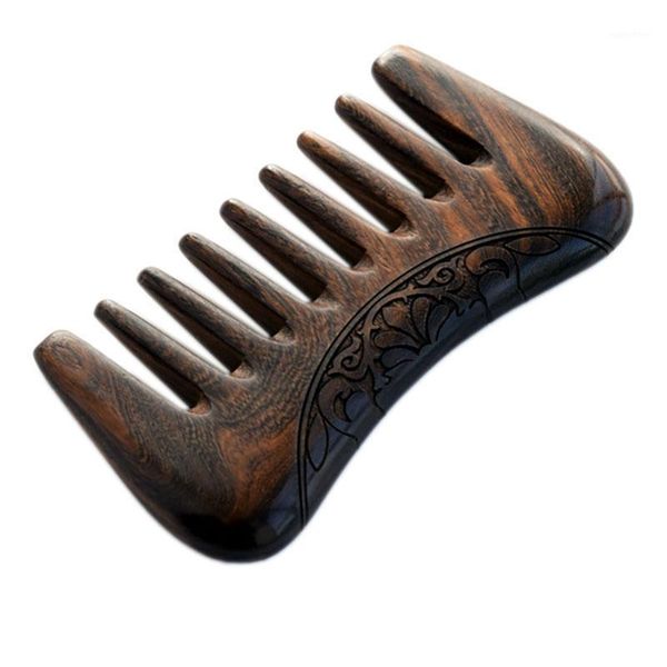 

hand-carved flower natural sandalwood hair comb - anti-static pocket combs massage1, Silver
