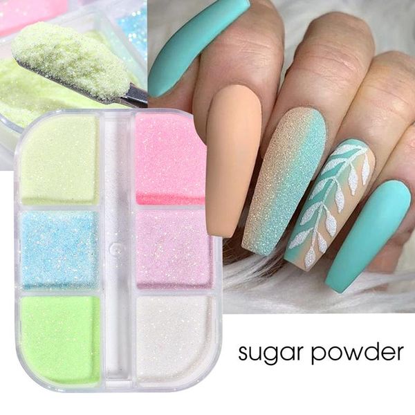 

nail art kits 6grids mermaid sugar glitter powder glow in the dark luminous neon reflective pigment decor rubbing dust