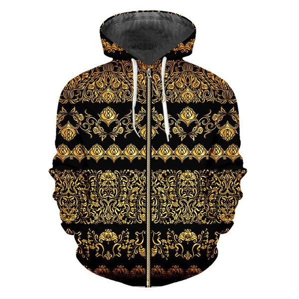 

men's hoodies & sweatshirts baroque eu size street style zip up hoodie 3d print golden floral luxury women oversize pullover wholesale, Black