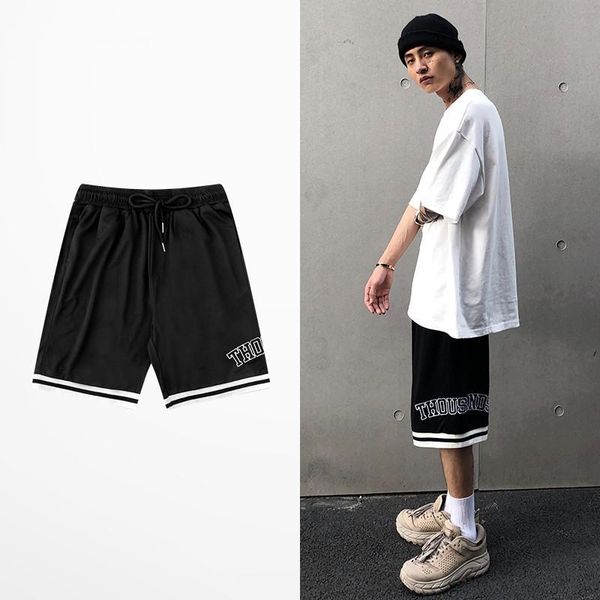 

men's shorts hip hop ins funny letter strip print five point men high street tide brand short pants retro oversize, White;black