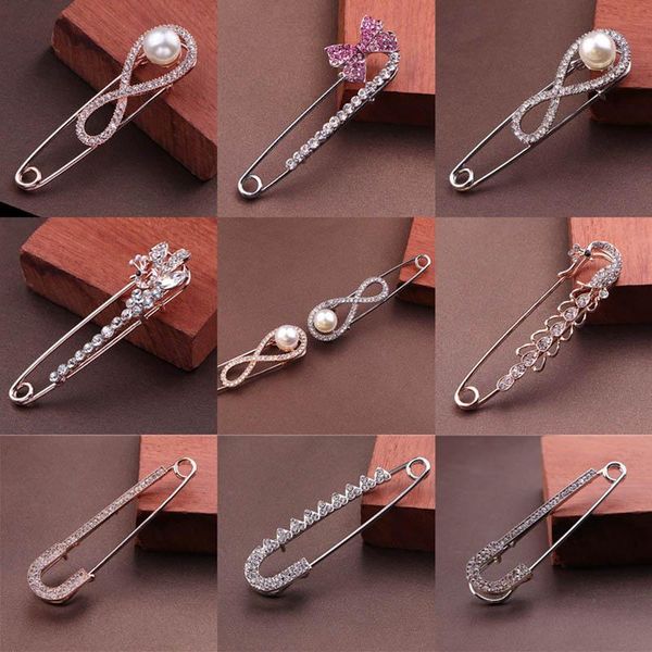 

pins, brooches todox brooch big pins fashion beauty women man gold zinc alloy pearl bow-knot crystal garment activity party wedding gift, Gray