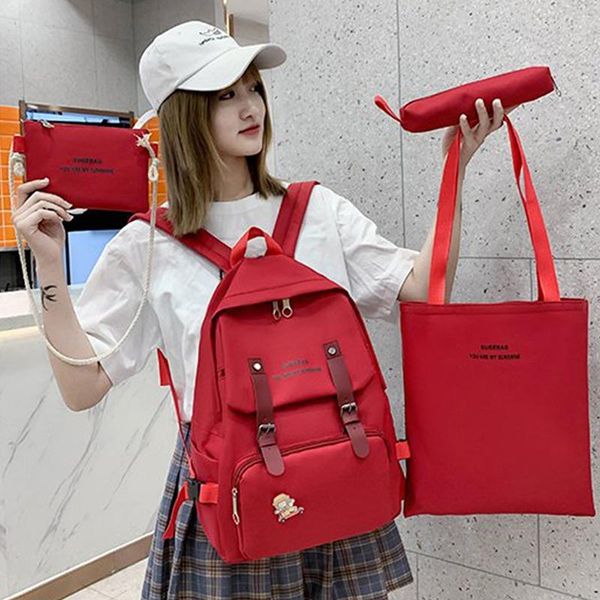 

backpack 4 pcs set fashion girl college schoolbags simple women striped book packbags for teenage travel shoulder bag