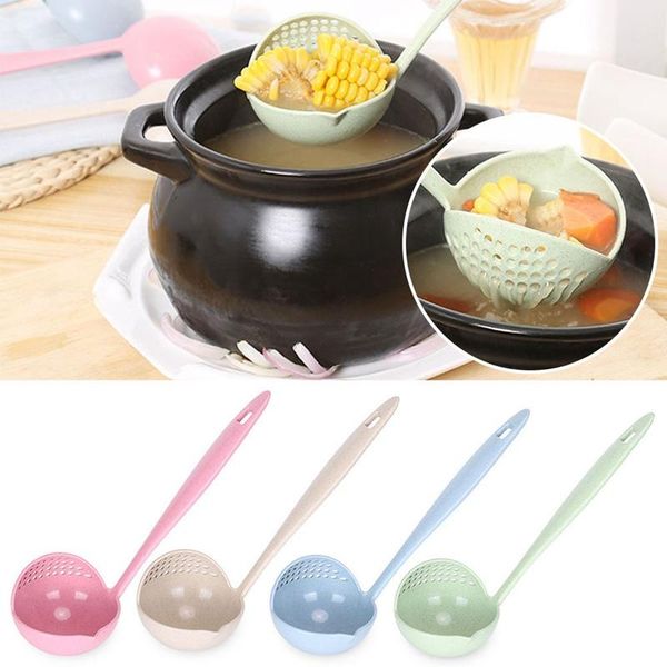 

in 1 long handle soup spoon home strainer cooking colander kitchen scoop wheat fiber ladle tableware utensils chopsticks