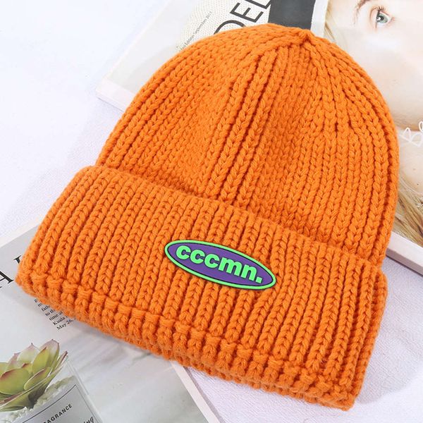 

hat letter label wool women's solid color versatile version chao net red same knitting autumn and warm cold, Blue;gray