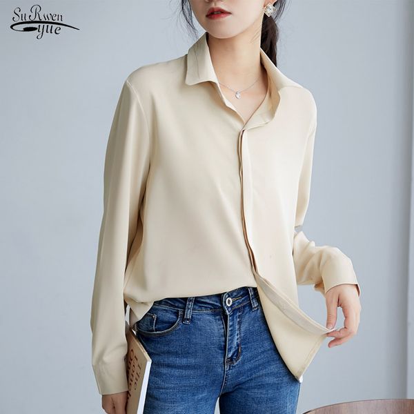 

spring korean chiffon shirt women long sleeve ol casual loose solid cardigan blouse blusas mujer 8897 50 210508, White