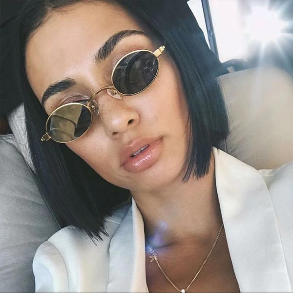 

vintage small oval sunglasses for women trending gold metal frame retro ladies mini sun glasses fashion shades, White;black