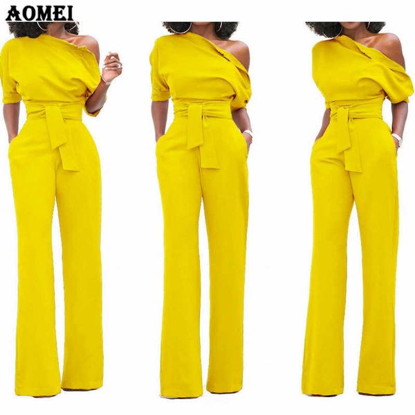 

women jumpsuit one shoulder with sashes pockets officewear romper combinaison fashion female jumpsuits for elegant lady clothing y19060501, Black;gray