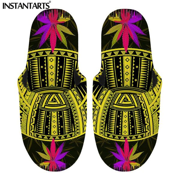 

polynesian leaves printed lady slipper brand design women indoor cotton flip flop comfortable bedroom loafers 2021 slippers, Black
