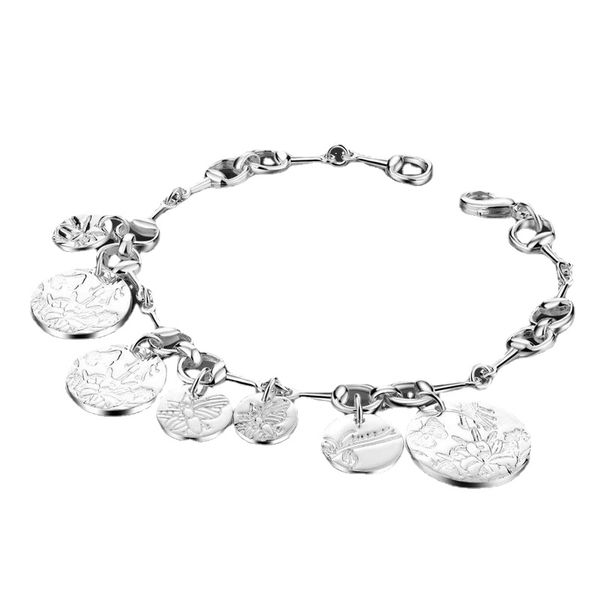 

bracelets noble 100% 925 sterling round pendant bracelet for women personality solid silver flower god hand catenary jewelry gift good quali, Golden;silver