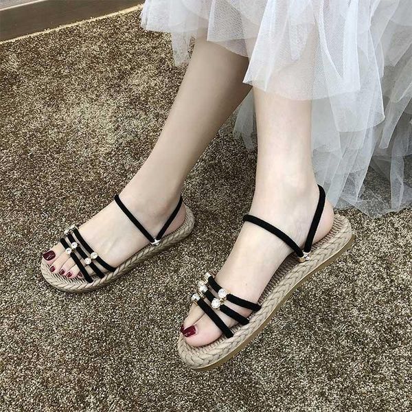 

women's flat sandals slip on casual beach ladies sandalias summer crystal slippers soft bottom fashion female shoes 2021 slides, Black