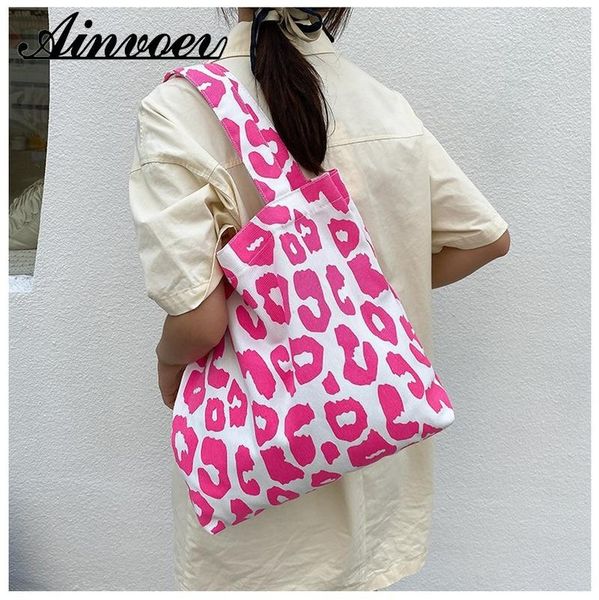 

evening bags ainvoev women cute pink leopard print large capacity tote bag 2021 canvas fashion shoulder casual handbag bolso mujer