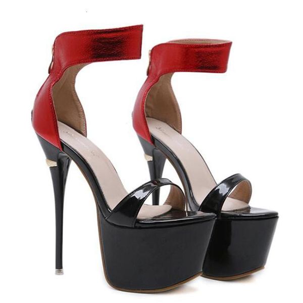 

sandals women high heels 16.5cm thin heel shoes party pumps t-strap gladiator platform pebv, Black