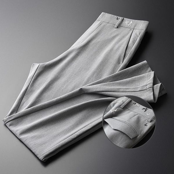 

men's pants 2021 summer male luxury waist embroidery ventilate casual mens fashion slim fit trousers plus size 36, Black