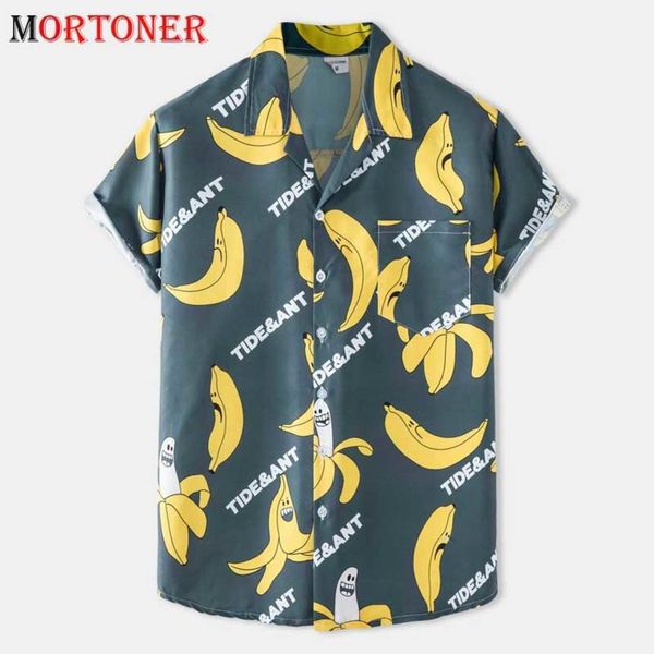

interting hawaiian shirts, banana prints, casual short sve beach holiday, aloha, party cloth, summer 2021, White;black