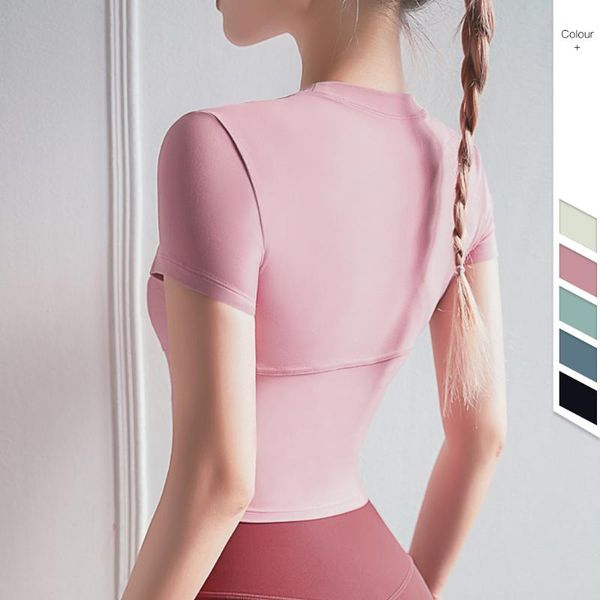 

occident plastic waist movement female running fitness short-sleeved t-shirts naked yoga clothes gym clothing, White;black