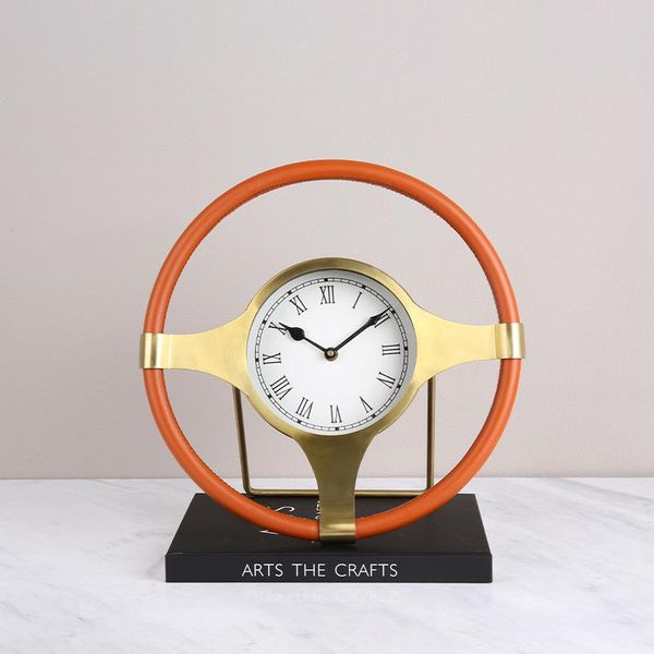 

desk & table clocks creative american light luxury metal leather steering wheel clock decoration fashion home model room office soft