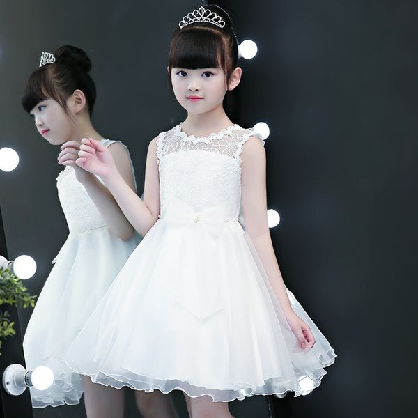 

girl's vest sweet princess big girl's skirt little flower children's dress, White