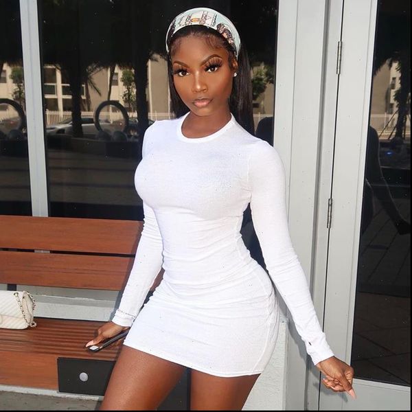 

women dresses long sleeve ribbed bodycon party autumn winter fashion skinny solid mini dress o neck clubwear, Black;gray