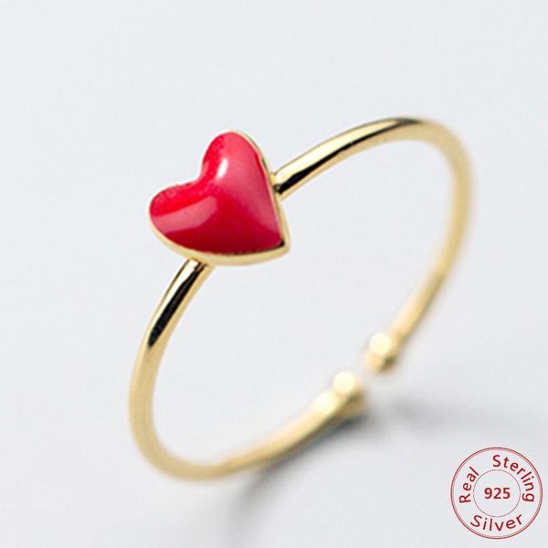 

cluster rings 100% 925 sterling silver fashion jewelry red heart ring girls kids women gift gold color open drop, Golden;silver