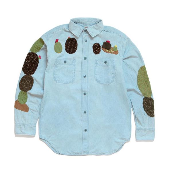 

men's casual shirts 2021fw kapital work men women 1:1 cactus embroidery vintage long sleeve shirt oversize blouse, White;black