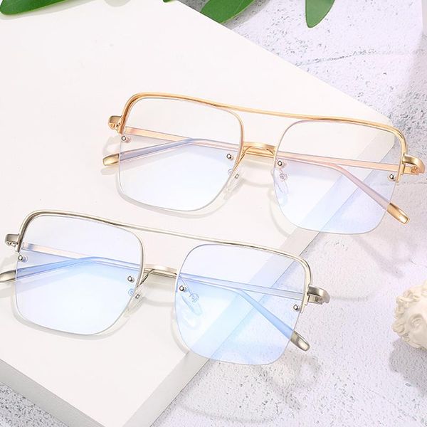 

fashion sunglasses frames oversized alloy square clear lens men's glasses eyewear 2021 brand half frame women eyeglasses gold transpare, Black
