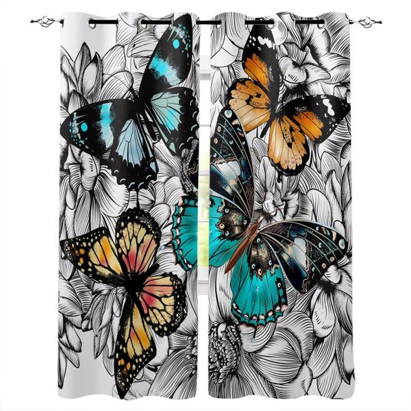 

flower color butterfly curtains for bedroom living room modern kitchen windows curtain home decoration drapes &