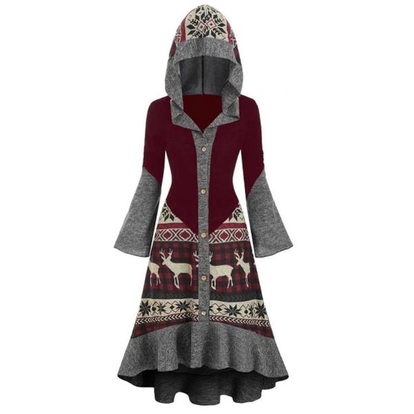 

casual dresses christmas womens dress plus size elk hooded high low flounce hem knitted fashion long sleeve autumn winter clothing, Black;gray