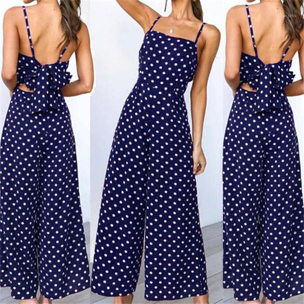 

women's jumpsuits & rompers trendy women clothes off shoulder summer dot sleeveless jumpsuit strap wide leg polyester romper one pieces, Black;white
