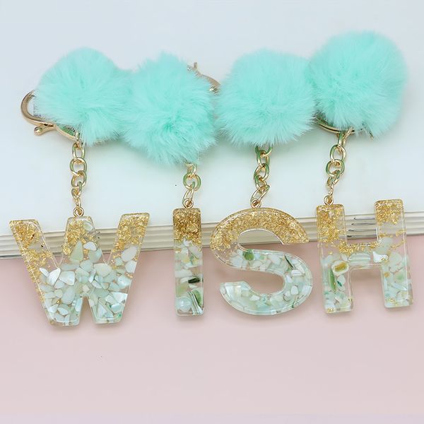 

trendy pompom letter pendant keychains key chains rings for women cute car acrylic glitter keyring holder charm bag couple gifts, Slivery;golden