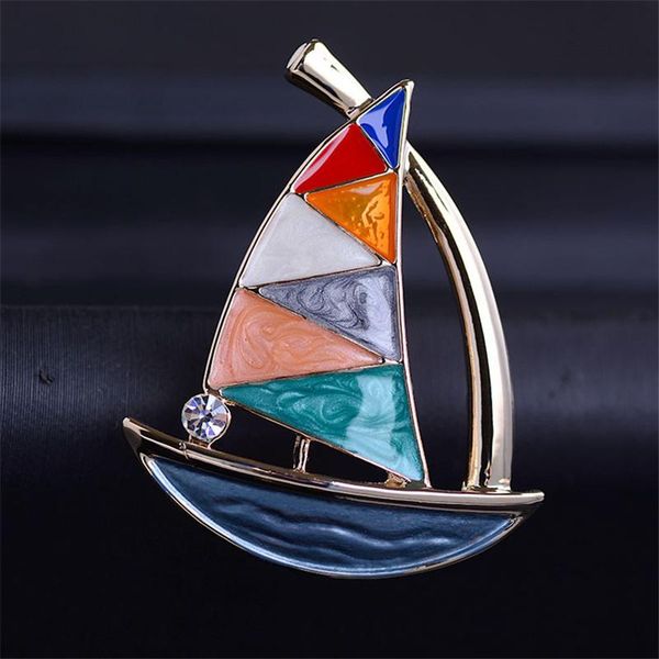 

okily cute zinc alloy sailboat broochpin for women's jewelry accessories enamel boat brooches pins winter coat new year gift, Gray