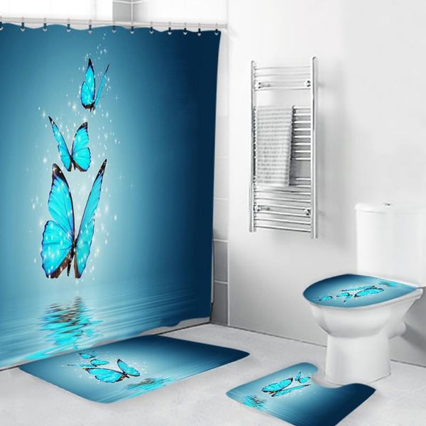 

butterfly bathroom set waterproof shower curtain polyester curtains home rug