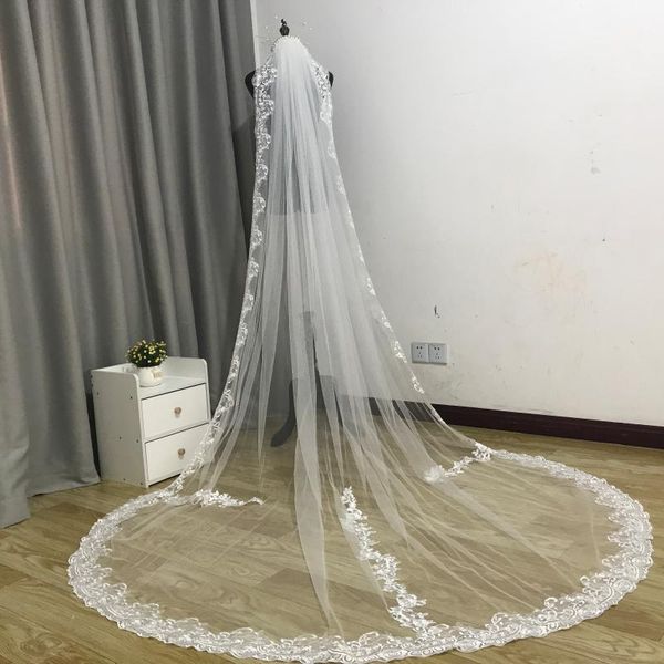 

bridal veils real po 3-meter one layer white /ivory cathedral wedding veil accessories with metal comb, Black