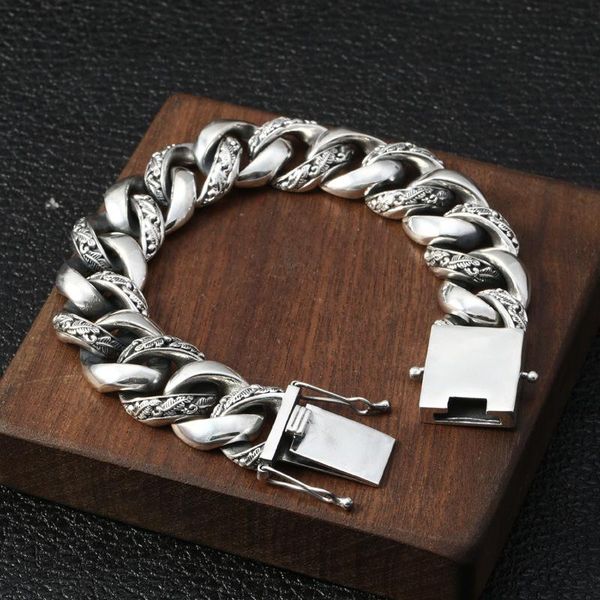 

link, chain 2021 men women bracelets bangle 100% 925 sterling silver width 7mm simeple friendship bracelet thai jewelry, Black