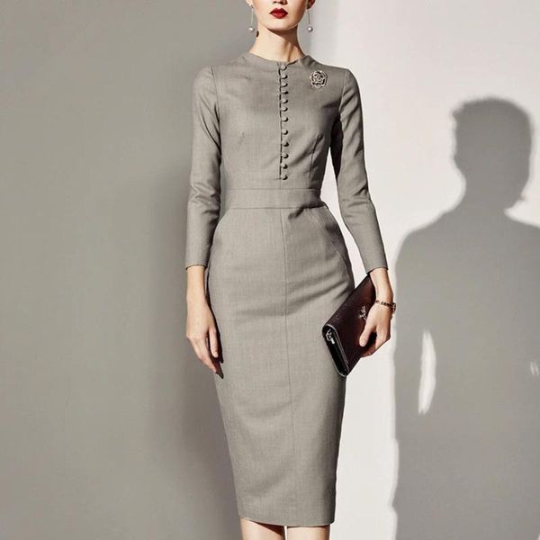 

ethnic clothing wepbel women elegant party dress office lady long sleeve o neck single breasted high waist pencil, Red