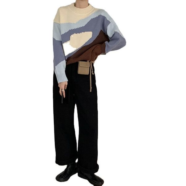 

women's sweaters design color contrast sweater for women in fall / winter 2021 harajuku style round neck versatile knitwear em*, White;black