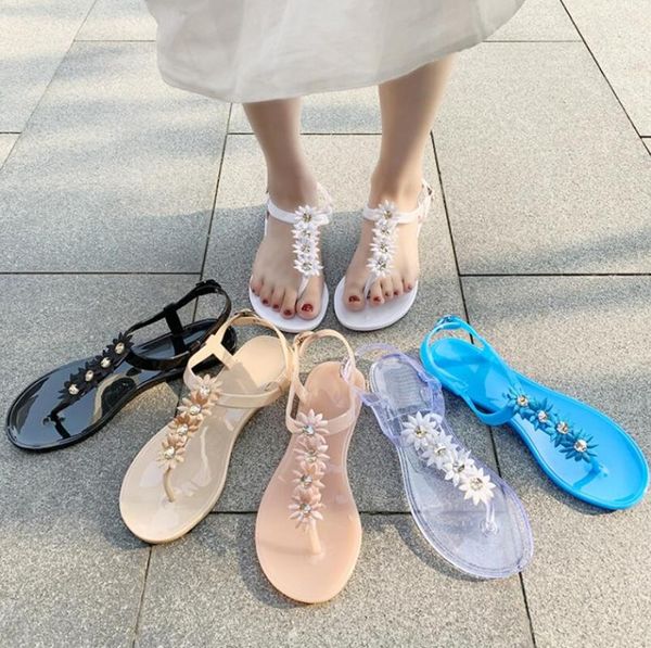 

women's flat slippers clip toes bowtie beach summer shoes female buckle strap jelly shoe flip flops casual fashion ladies, Black