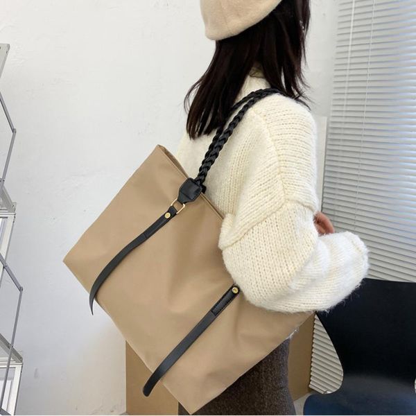 

evening bags for women simple large capacity shoulder handbags nylon solid color daily tote female street woven strap shopping