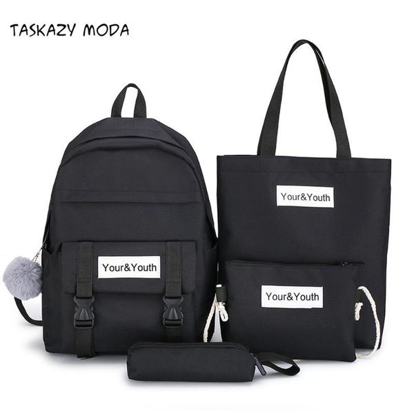

backpack 4 pcs/set women's school canvas large capacity schoolbag woman bags for teenage girls 2021 student bookbag