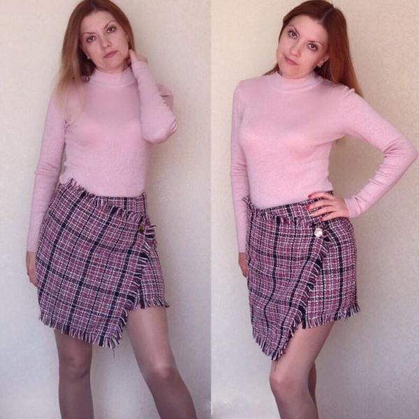 

skirts womens time-limited linen polyester a-line empire women's skirt lattice tassel irregular mini women plaid, Black