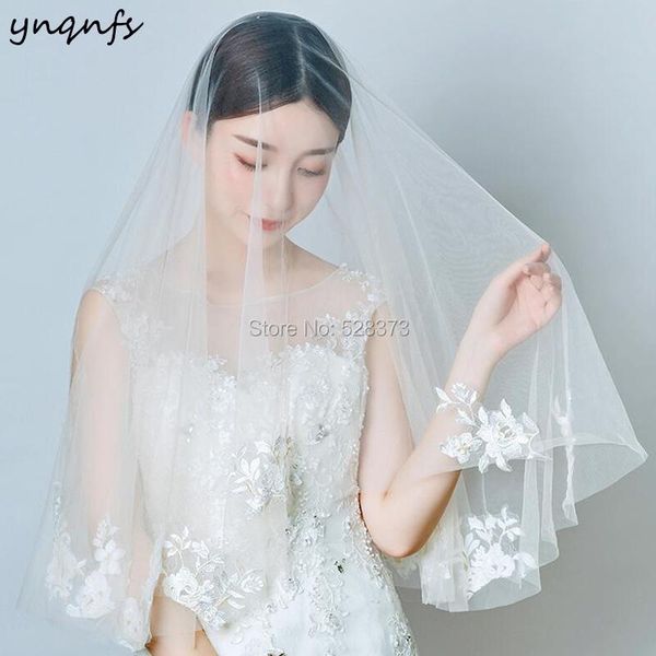 

bridal veils ynqnfs v66 real hair decoration lace edge elegant champagne wedding veil short birdcage 2021, Black
