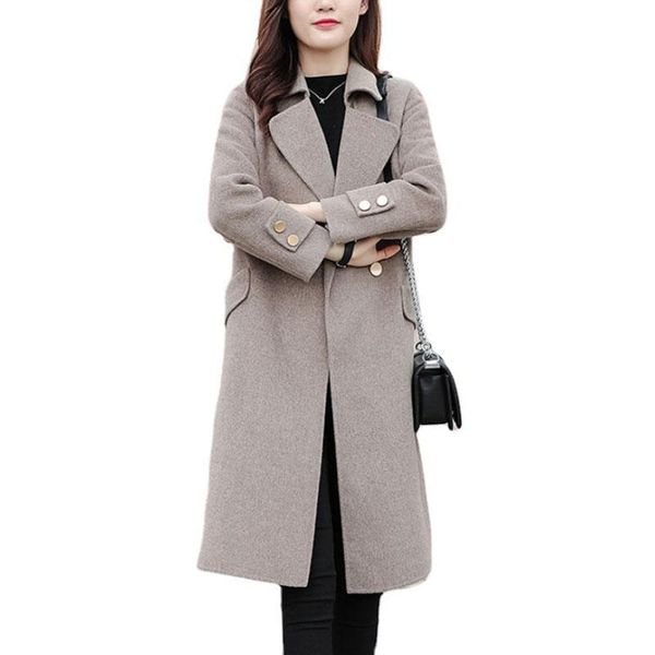 

women's wool & blends woolen women jacket winter mid long female coat korean version slim cloth overcoat ladies r1561, Black