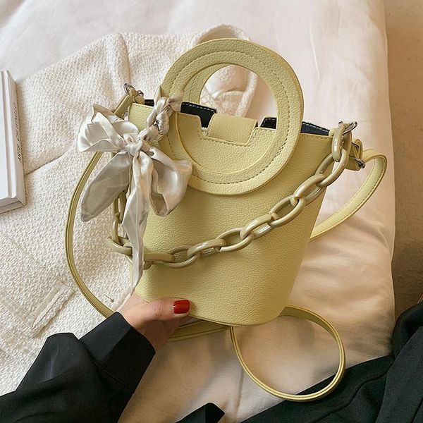 

evening bags solid color tote bag ribbon bucket 2021 summer quality pu leather women's designer handbag pearl shoulder messenger