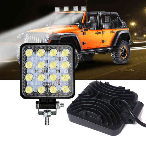 Mini Square Car 16 LED Work Light COB Chip 48 Watt 6000K Spot Lighting per FSO Universal Truck Auto Lampadine per fari Offroad