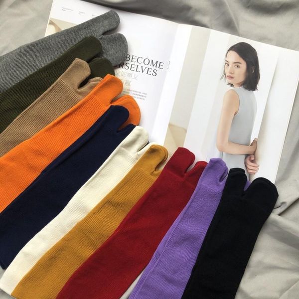 

socks & hosiery autumn winter women's long double needle three-dimensional black white split toe solid color fun trendyol high men&#039