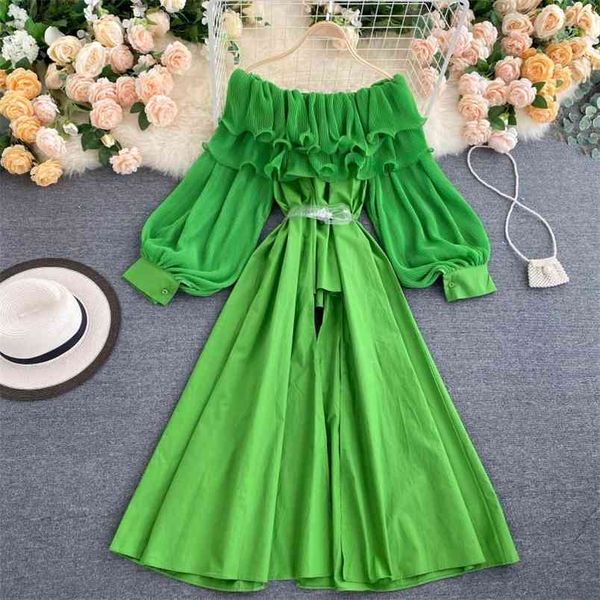 

women slash neck shirt pleated double ruffles lantern sleeve blouse woman candy colors chic sashes femme blusas pl387 210506, White