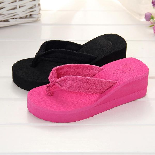 

slippers summer fashion thick-soled towel flip-flops sandals beach shoes home, Black
