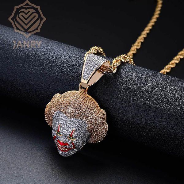 

charms janry classic clown pendant necklace micro-inlaid zircon men women hip hop with 60cm chain, Bronze;silver